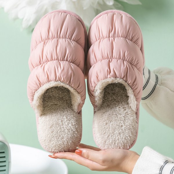 Feather Cotton Slippers Women's Household Warmth  Non-Slip And Waterproof