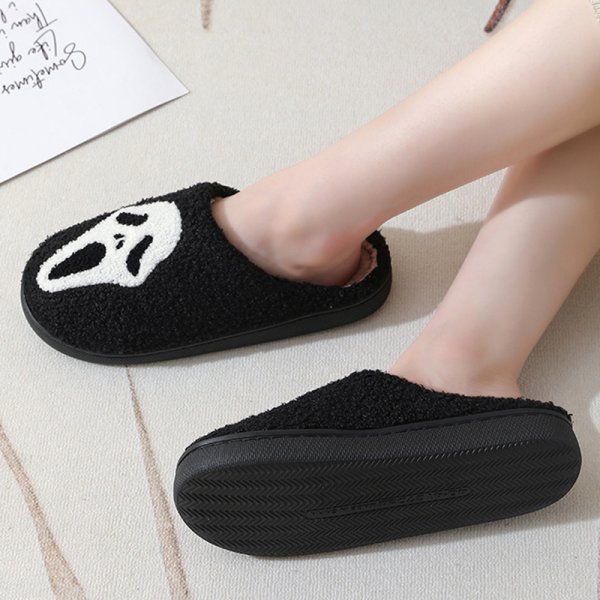 Halloween Skull Cartoon Print Slippers Warm Winter Slippers For Men Women Couple Home Shoes Indoor Cotton Slippers