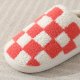 Checkerboard Print Slippers Winter House Shoes Men And Women Couple Home Floor Warm Cotton Slippers