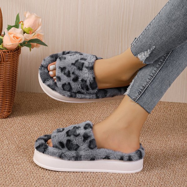 Fashion Winter Slipper Leopard Print Thick-soled Warm Fur Slippers Home Indoor And Wutdoor Shoes