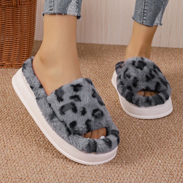 Fashion Winter Slipper Leopard Print Thick-soled Warm Fur Slippers Home Indoor And Wutdoor Shoes