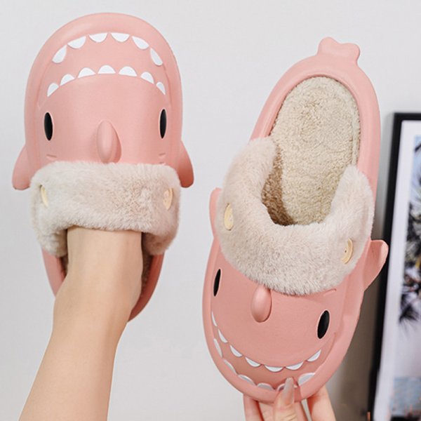 Winter Shark Shoes House Slippers With Button EVA Couple Slippers